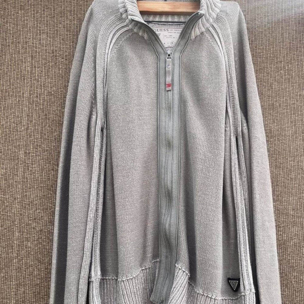 Guess Men's Sz XL Gray Brown 100% Cotton commando Knitted Cardigan Full zip